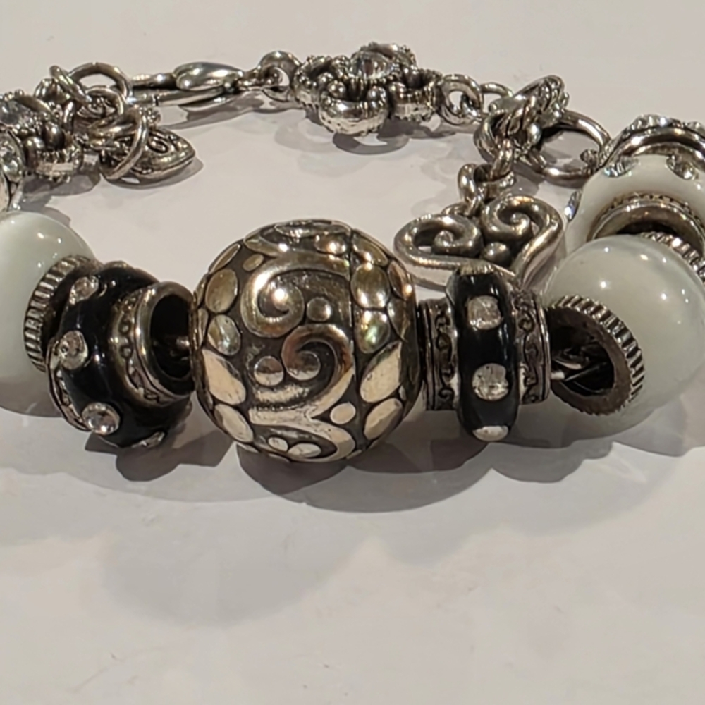 Brighton Loaded Silver‎ White And Black Crystal Charm Bracelet - Picture 3 of 11